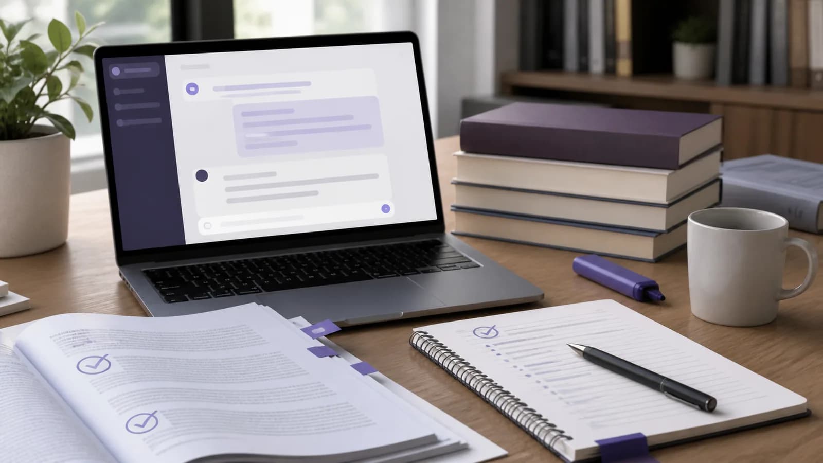 Laptop dan jurnal akademik untuk penggunaan AI skripsi yang etis dan terverifikasi